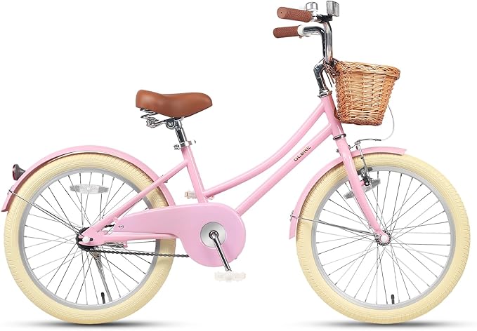 Glerc Little Molly 12-20 Inch Kids Retro Cruiser Bike for 2-13 Year Old with Wicker Basket & Training Wheels/Kickstand, Multiple Colors