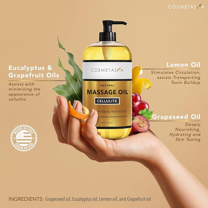 Cellulite Massage Oil & Hot Cream - 100% Natural Cellulite Oil & Gel, Highly Absorbable, Firm, Tone, Tighten & Moisturize Skin - Soothes Muscles (8.8 Fl Oz each bottle)