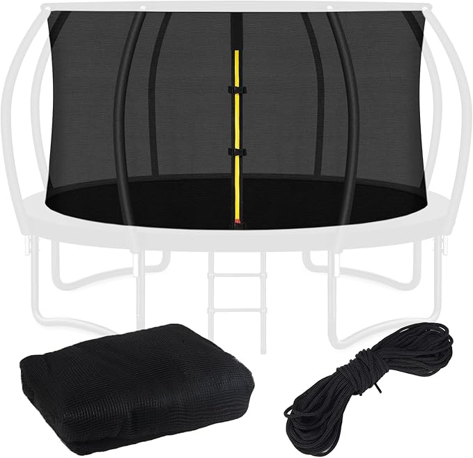 Top Ring Trampoline Enclosure Net Replacement-for 8 Curved Poles Top Ring System, Round Safety Net Only, Trampoline Accessories with Protection Buckles Adjustable Straps Zipper