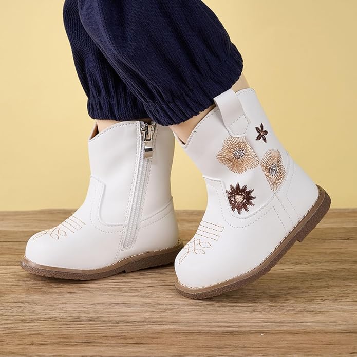 Newsonet Baby Cowboy Cowgirl Boots Infant Western Boots Toddler Boys Girls Round Toe Riding Mid Calf Boots All Seasons for 6 9 12 18 24 Months