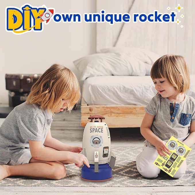 Outdoor Rocket Sprinkler Toy for Kids - Water-Powered Summer Backyard Game Fun Splash Play for Boys & Girls Ages 3+ with 5m Hose/DIY Sticker (Grey)