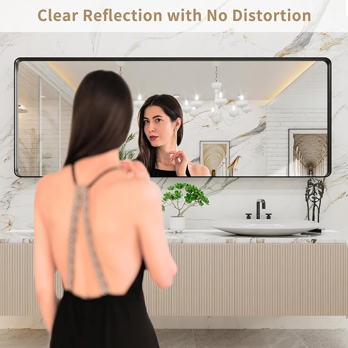 LOAAO 84x32 Inch Black Bathroom Mirror Metal Framed | Matte Black Bathroom Vanity Mirror, Rounded Rectangle, Anti-Rust, Tempered Glass, Hangs Horizontally or Vertically