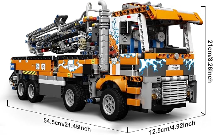 Mould King 19014 Tow Truck Building Blocks Kit, Pneumatic Concrete Pump Truck Model, Engineering Crane Toy for Adults, Collectibles Gift(2098 Pieces)