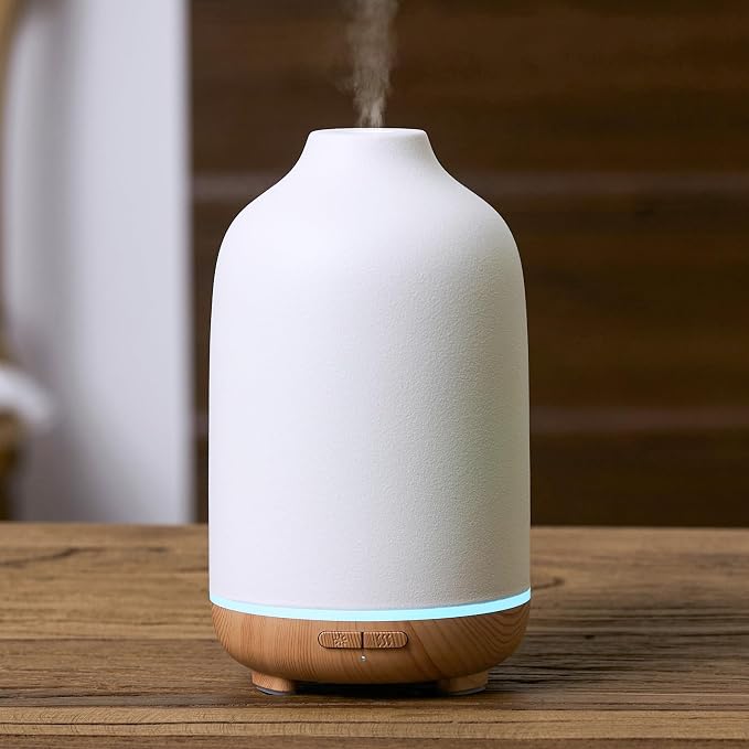 InnoGear 150ml Ceramic Essential Oil Diffuser, Handcrafted Stone Aromatherapy Scent Diffuser Ultrasonic Aroma Diffusers Humidifier Vaporizer with 2 Mist Modes Waterless Auto Off for Home Room Office