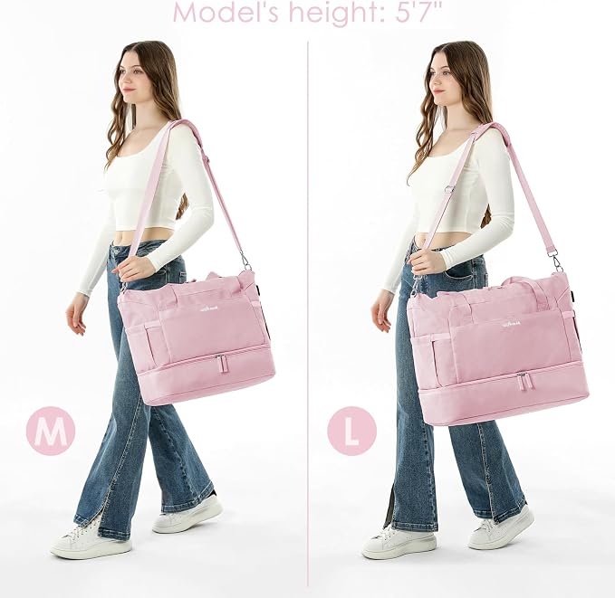 Gym Bag for Women, 45L Carry On Travel Duffel Bag with Shoes Compartment, Weekender Overnight Bag with Wet Pocket for Women, Travel, Gym, Weekend, Large Size