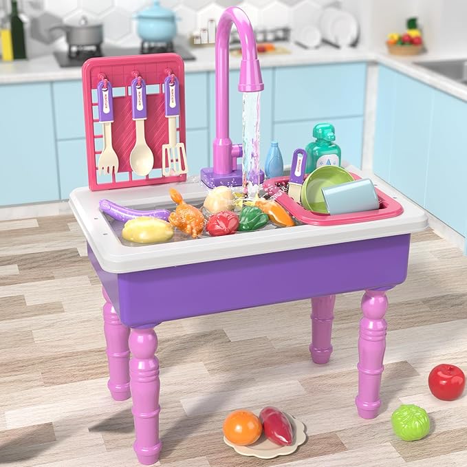 Play Kitchen Sink Toys, Electric Dishwasher Playing Toy with Running Water, Play Food & Tableware Accessories, Kitchen Set Toys, Role Play Sink Set for Toddlers Kids Boys Girls