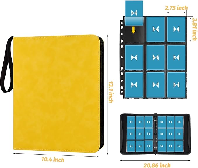 GERMUN 720 Card Binder, Premium Trading Card Binder, 9 Pocket Double Sided Pocket PU Card Collection Binder, Collector Card Album, Card Folder for MTG, TCG, Sports Cards, Game Cards (Yellow)