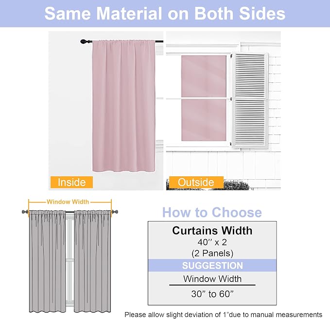 Simplebrand Ava Blush Blackout Curtains for Bedroom 90 Inches Long 2 Panels Set, Solid Privacy Energy Saving Nursery Window Treatment Curtains Blackout Drapes, W40 x L90 Inch, Blush
