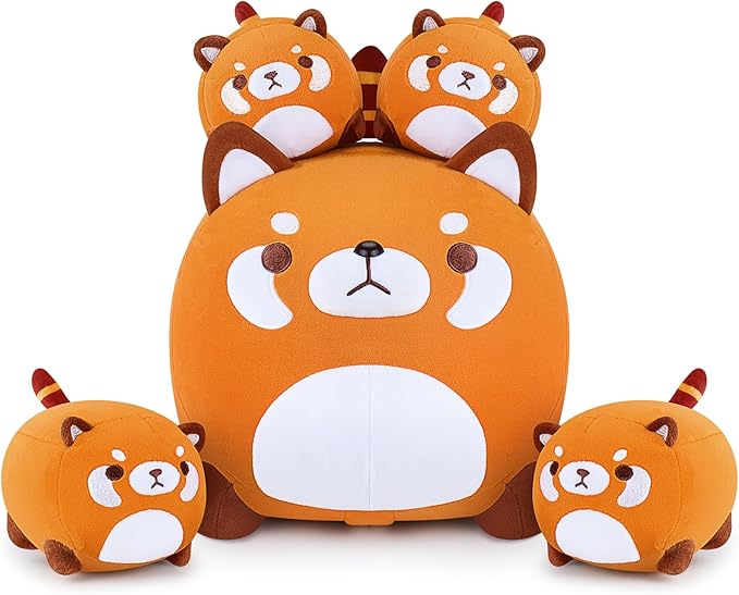 5 PCS Red Panda Plush Toys-Red Panda Plush Stuffed Animal Family, Cute Red Panda Mommy with 4 Baby Red Panda Plushies for Kids, Kawaii Red Panda Anime Plush Toy Birthday Gifts for Kids Boys Girls