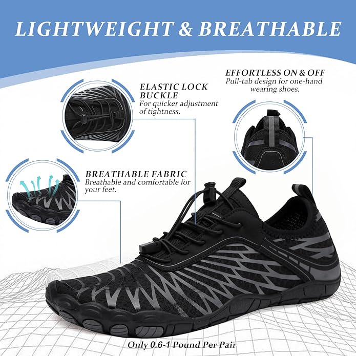 Barefoot Shoes for Women & Men, Grounded Walking Hiking Barefoot Shoes, Wide Toe Box Non-Slip Water Athletic Footwear, Comfortable Vitality Barefoot Footwear, Trail Running Sneakers Unisex