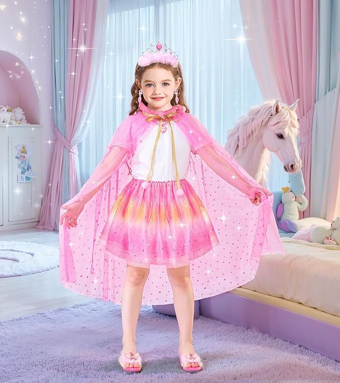 Princess Dress Up, Dress Up Clothes for Girls Princess Toys Set with Princess Capes Princess Shoes Princess Dress Jewelry, Birthday Christmas Gifts for Toddles Girls 3 4 5 6 Years