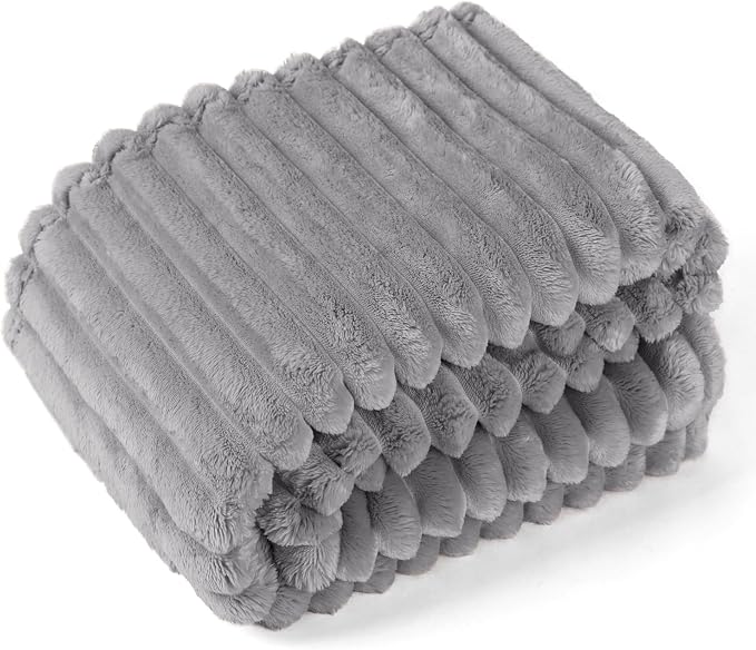 EXQ Home Fleece Throw Blanket for Couch or Bed - 3D Stripe Jacquard Decorative Blankets - Cozy Soft Lightweight Fuzzy Flannel Blanket Suitable for All Seasons(50"×60",Light Grey)