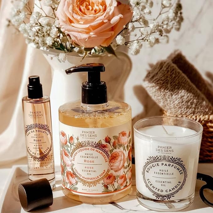 Panier des Sens Rose Long-Lasting Scented Candle, 6.3 oz | Hand-Poured In Provence | Up To 55 Hours Burn Time | 100% Natural Cotton Wick | Long-Lasting French Home Fragrance