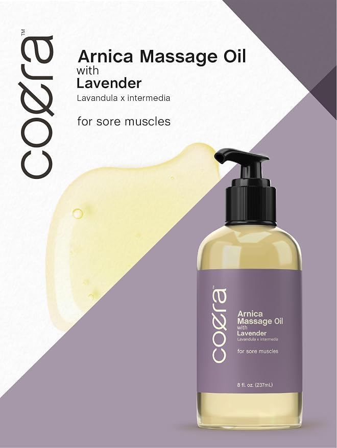 Coera Arnica Massage Oil | 8 fl oz | with Lavender, Sunflower, and Olive Oil | Great for Sore Muscles | Free of Parabens, SLS, & Fragrances