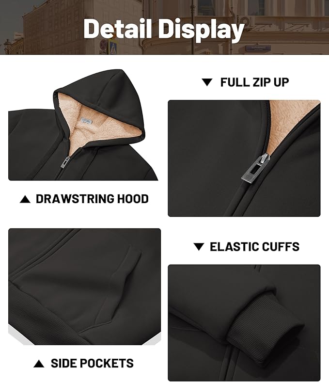 Little Beauty Womens Zip Up Hoodies Winter Thick Fleece Lined Hooded Jacket Casual Cozy Warm Sweatshirt Coat