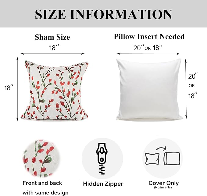 YOUR SMILE Christmas Red Classical Embroidery Jacquard Teal Leaf Pattern Square Decorative Throw Pillow Case Cushion Cover 18 x 18 inch