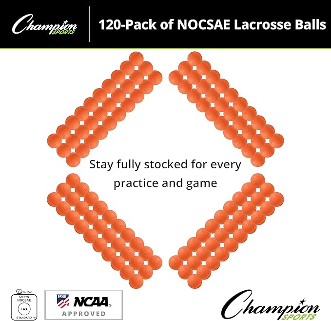 Champion Sports Lacrosse Balls – Official Size SEI Certified, Multi-Color Packs of 3, 6, or 12 for Practice & Games