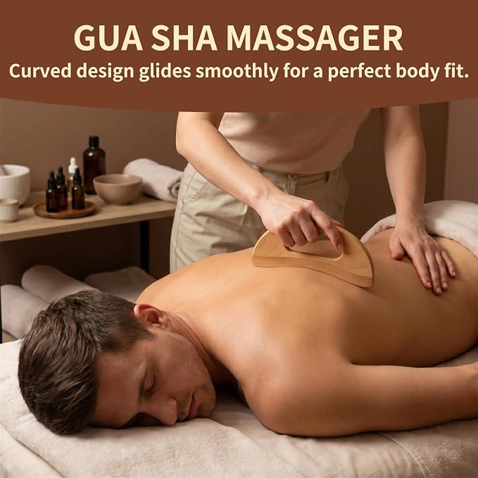 3Pcs Wood Therapy Massage Tools Set for Body Sculpting | Massage Roller Rope, Gua Sha Board for Lymphatic Drainage, Neck, Back, Waist and Legs