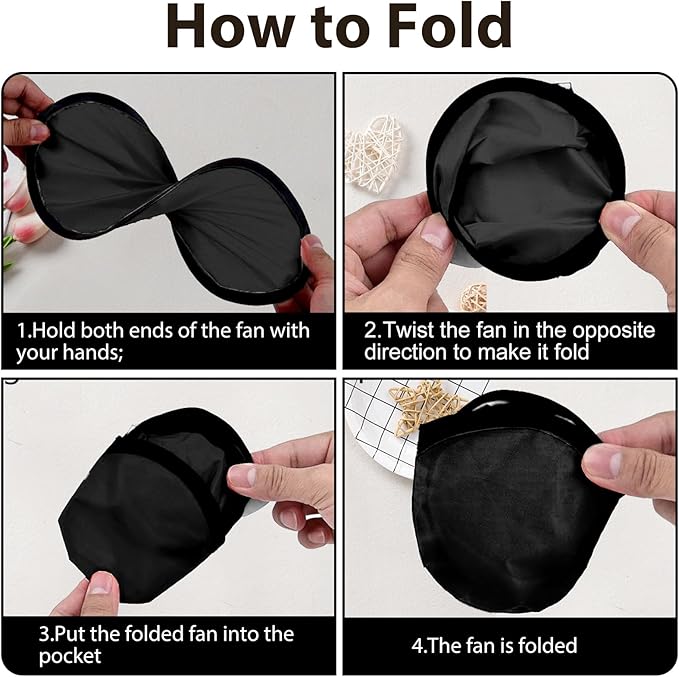 Foldable Flying Disc Fans Set with Bags, 9.8 Inch Black Egde Fabric Beach Flying Disc for Wedding Gift Party Favors Outdoor Activity
