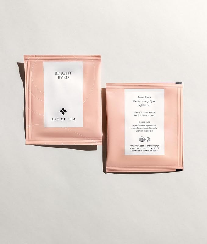 Art of Tea Bright Eyed 50 Count Herbal Tea Bags, Organic Ginger Turmeric Wellness Tea with Cinnamon & Botanicals, Caffeine Free Herbal Tea for Daily Wellness, Premium Tea Bags