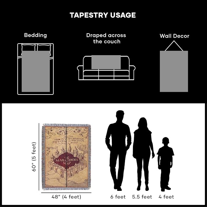 NORTHWEST Harry Potter Woven Tapestry Throw Blanket, Designer Home Décor, Modern, Unique Gift, 48" x 60", Marauder's Map (Pack of 6)