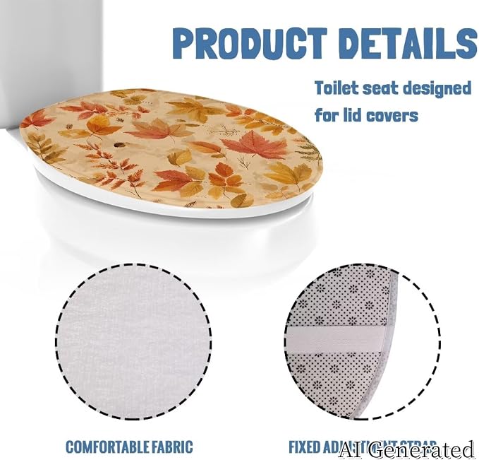 Autumn Foliage Oblong Toilet Cover for Thanksgiving Day Soft Washable Elongated Lid Cushion