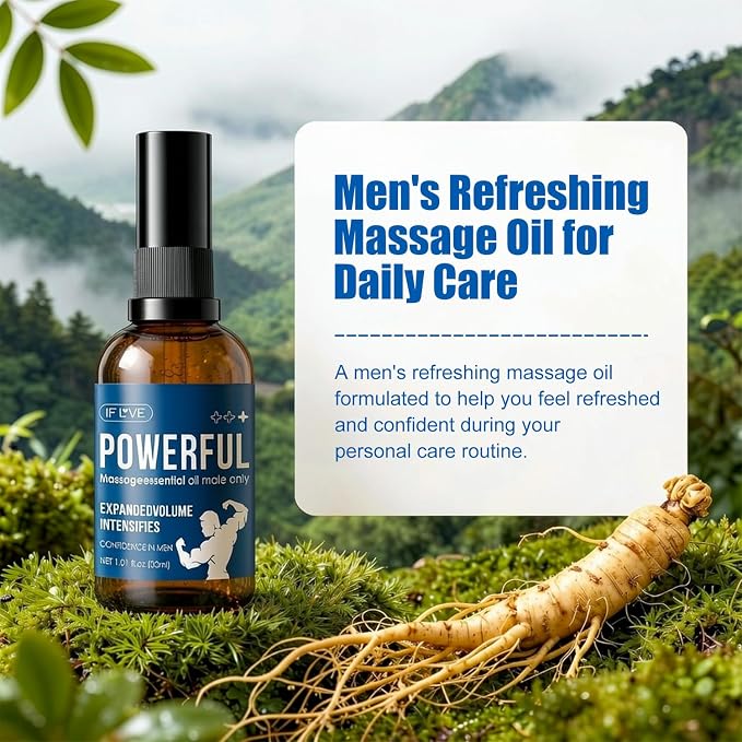 Men's Intimate Massage Oil, Personal Care Oil for Men, Nourishing and Moisturizing Formula, Fast Absorbing Botanical Oil for Daily Intimate Care, Body and Couples Massage, 1.01 Fl Oz