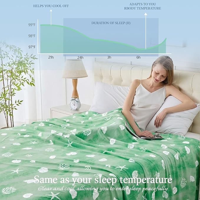 Cooling Blanket Throw Size (50"x70"), Double Sided Ice Cold Blanket for Hot Sleepers, Transfer Heat to Keep Cool, Soft Lightweight for Night Sweats, Bed & Couch, Ocean Design
