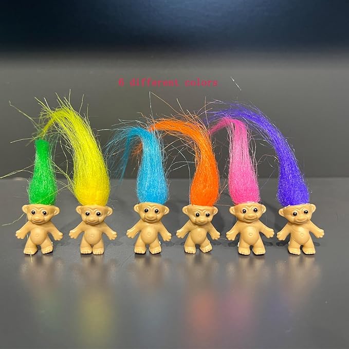 60pcs Long-haired Mini Troll Dolls, Assorted Hair Colors, 0.78" Bodies, 2" Hair. Cake Toppers, Action Figures, School Project, Arts and Crafts, Party Favors