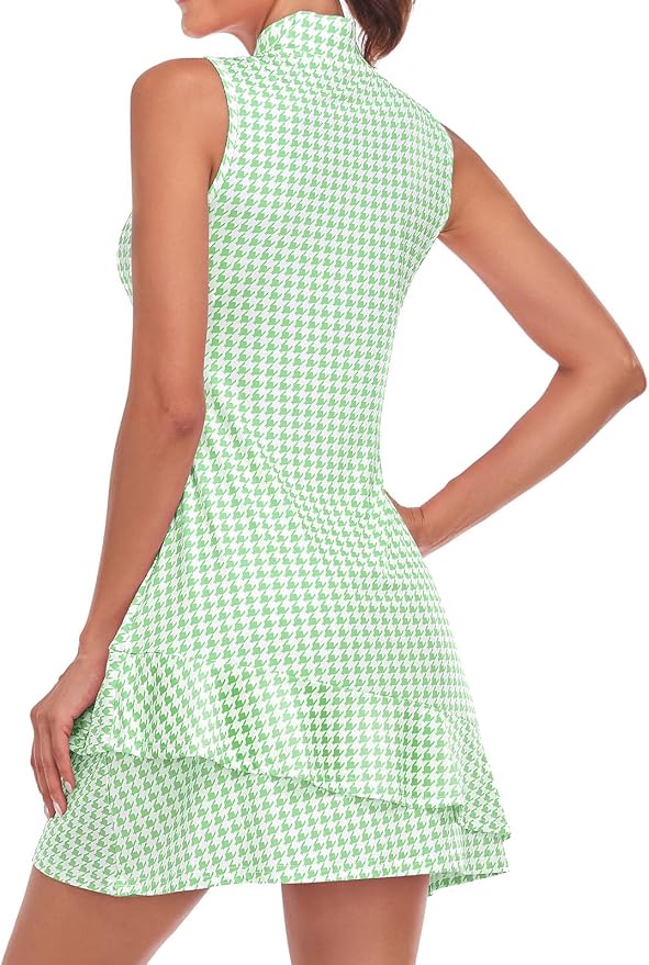 Viracy Tennis Dress for Women Sleeveless Golf Dresses with Shorts and Pockets Ruffle Zip Up Stand Collar Golf Outfits