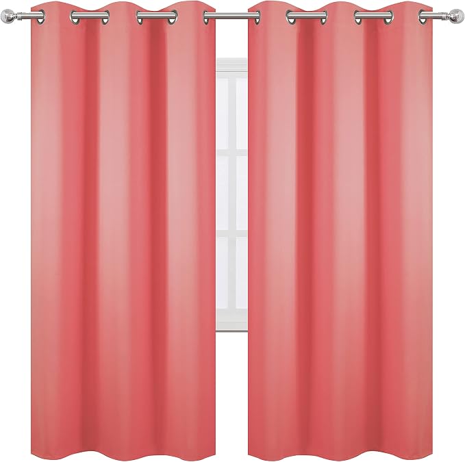 LEMOMO Coral Thermal Blackout Curtains/42 x 72 Inch/Set of 2 Panels Room Darkening Curtains for Bedroom