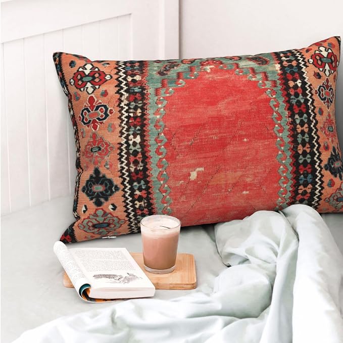 Antique Sivas Cappadocian Turkish Niche Kilim Pillow Covers Decorative Lumbar Throw Pillowcase 12x20 Inch Couch Cushion Cover for Home Decor Living Room Bedroom College Dorm Bed Car Sofa