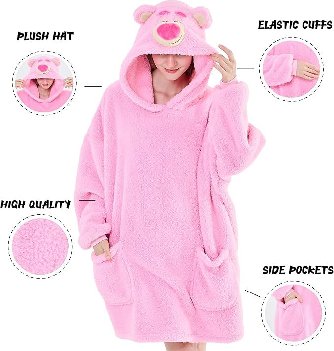 NEWCOSPLAY Wearable Blanket Hoodie Sherpa Hoodie Blanket for Women Men Warm Oversized Sweatshirt with Pockets