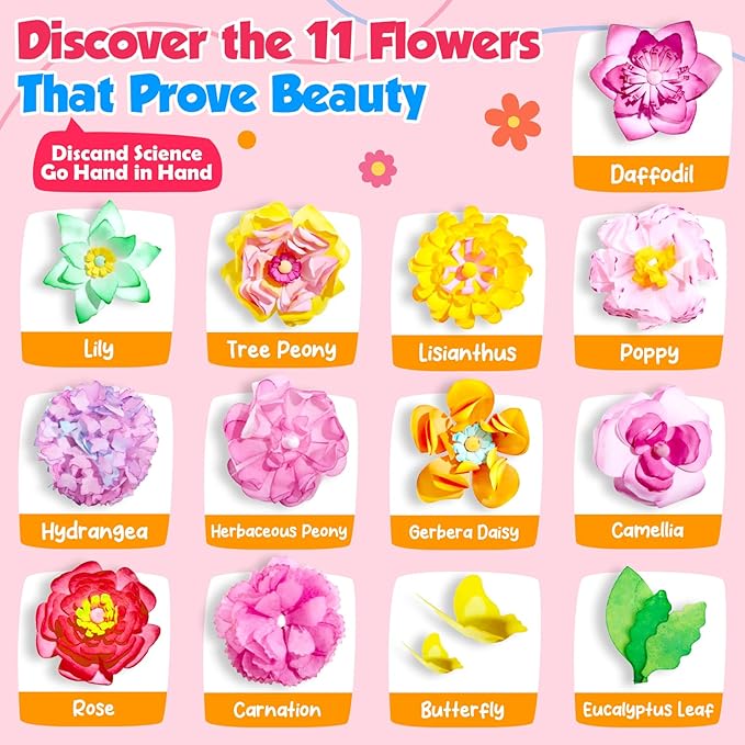 SkilLify Flower Craft Kits,DIY Paper Arts and Crafts Bouquet Toys for Kids, Create 3D Color Changing Blossoms, Educational Activity Preschool,Birthday Gifts for 4 5 6 7 8+Year Old Girls & Boys