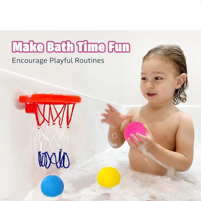 Bath Toys - Bathtub Basketball Hoop for Toddler Kids - Mold-Free Bath Toys with Strong Suction Cups and 3 Colorful No-Hole Balls - Fun Shower and Bathtub Toy for Toddlers