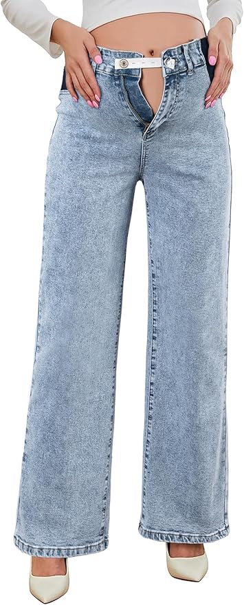 BLENCOT Maternity Jeans for Women High Waist Straight Leg Pregnancy Denim Pants with Pockets