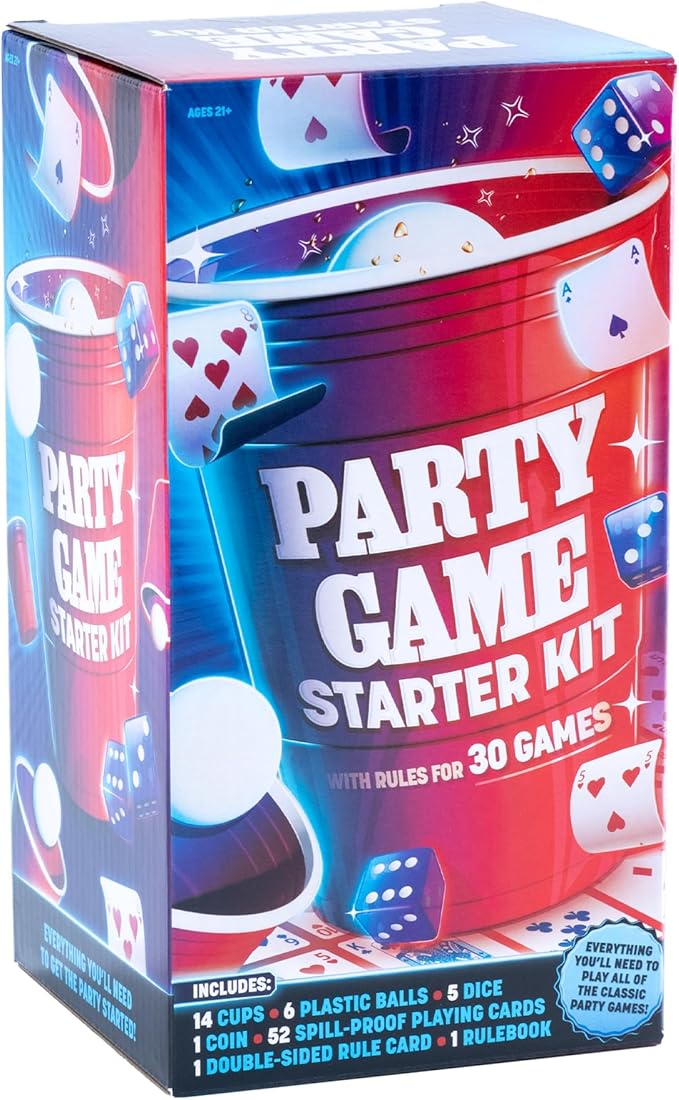 Endless Games Party Game Starter Kit – 30 Fun Game Night Games & Supplies for Adults | 2+ Players | Includes Cups, Dice, and Cards | Ages 21+