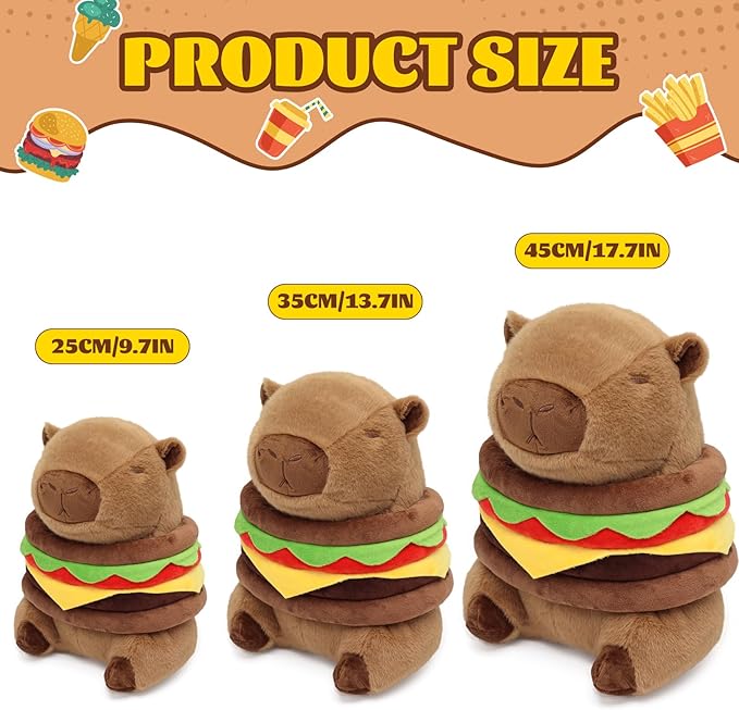Hamburger Capybara Plush17.7inch,Cute Burger Capybara Stuffed Animal Giant Capibara Plushies Pillow Toy Gifts for Boys Girls Kids