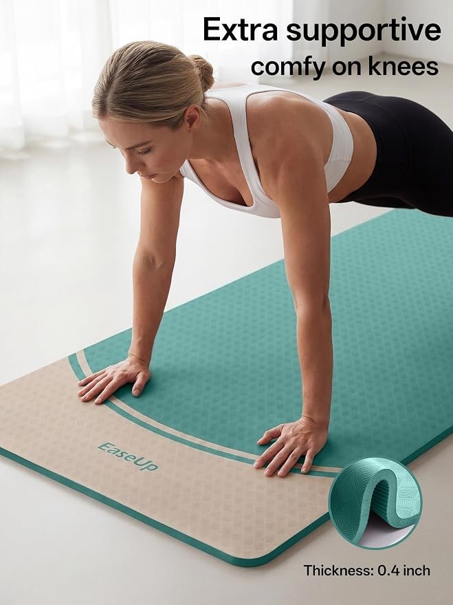 EaseUp Extra Thick Yoga Mat -2/5 inch (10MM), 72.8x31.5" Extra Long-Wide, Professional TPE Non-slip yoga mats for Yoga,Exercise, Workout,Pilates and Fitness, with strap
