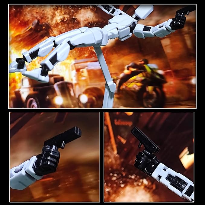 T-13 Action Figure with Pose Stand,Anime Robot Building Toy Sets,Lucky Puppet Joints for Boys,Girls,Men,Women,Multi-Jointed Moveable Dummy Desk Decoration,Desktop Ornament for Game Lover,White