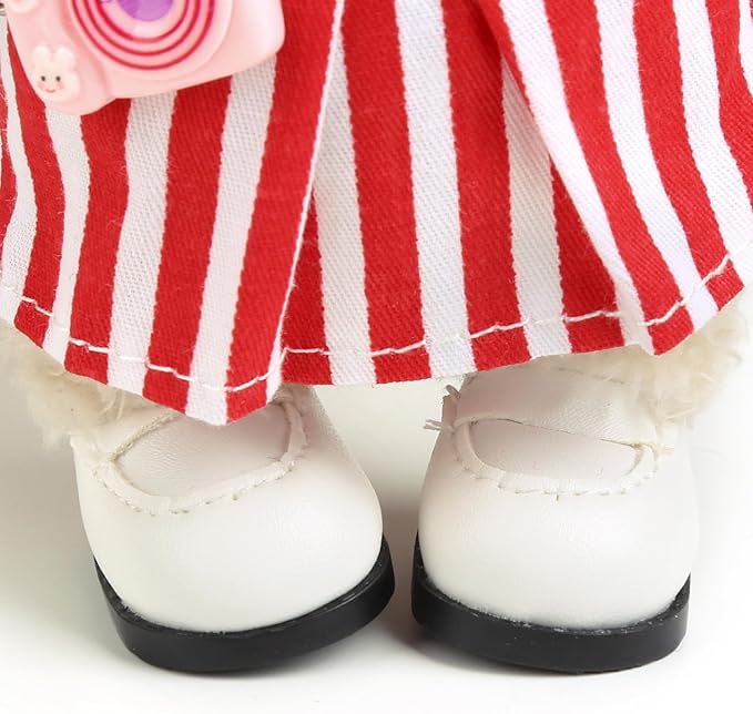 17cm Doll Clothes for Labubu - Kawaii Clown Style Set - Doll's Hat & Doll's Clothing & Doll's Shoes & Camera, Cute Doll Outfit with Accessories for Display, Collectors, Gift - Red (NO Dolls)