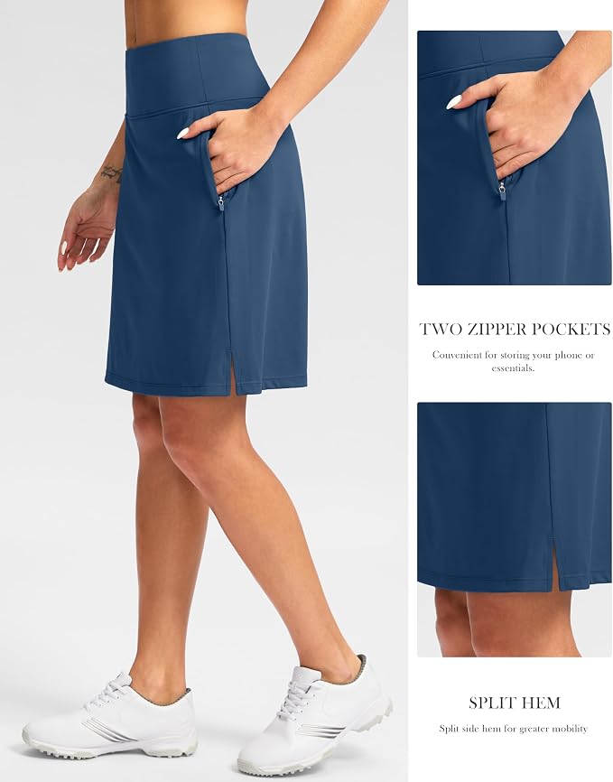 G Gradual 20" Skorts with Pockets Knee Length Golf Skirt | Built in Soft Shorts, High Waisted, Tummy Control, Breathable, Long Skorts for Athletic, Tennis, Dressy, Casual, Summer