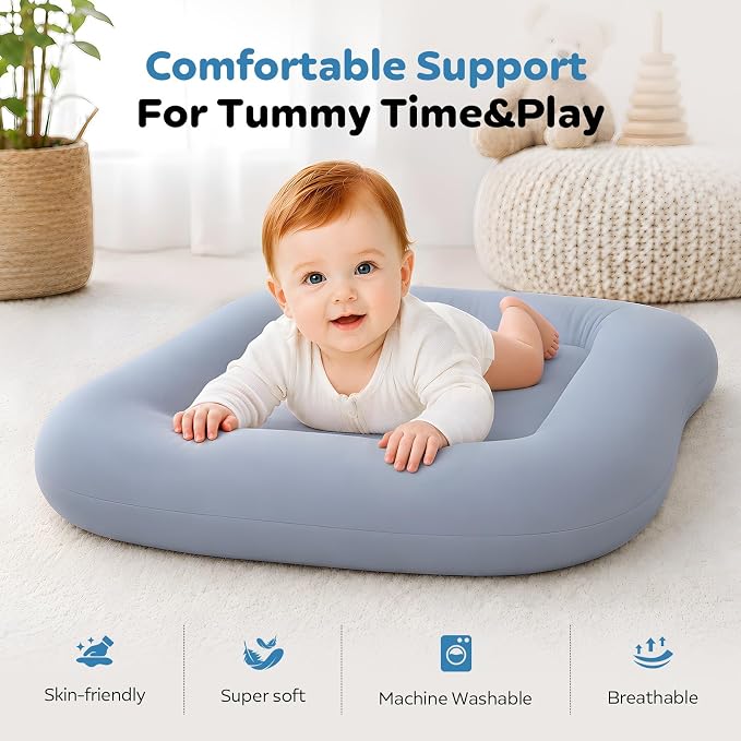 Baby Lounger for Newborns 0-24 Months, Soft Breathable Cotton Infant Support Cushion for Tummy Time & Play, Portable Infant Lounger, Baby Essentials - Navy Blue (Cover Included)