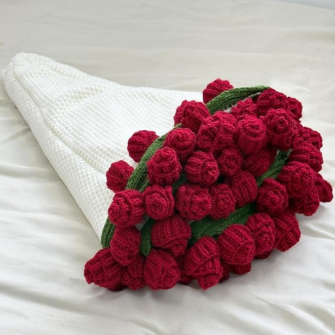 Crochet Flowers Bouquet Blanket, Handmade Rose Blanket, 40 Inch Round Floral Soft and Romantic Gifts for Birthday, Wedding, Mother's Day, Home Decor, Bed, Sofa
