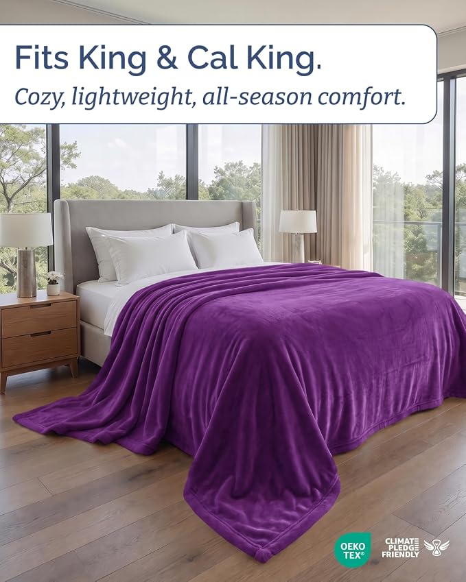 Ultra Soft Fleece Blanket Giant Blanket Size - Flannel Fleece Luxury Blanket - Lightweight for Couch Bed Chair - Thick, Warm and Breathable - All Season Cozy, Purple