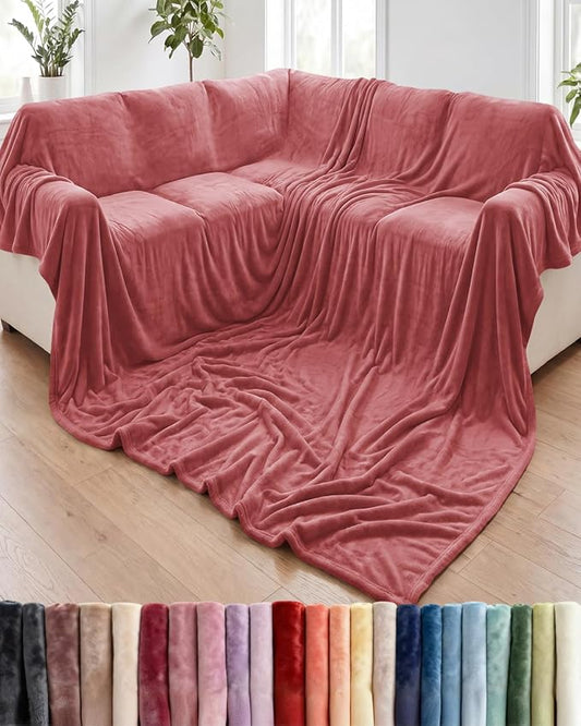 Ultra Soft Fleece Blanket Giant Blanket Size - Flannel Fleece Luxury Blanket - Lightweight for Couch Bed Chair - Thick, Warm and Breathable - All Season Cozy, Dusty Rose