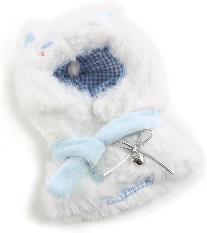 Plush Doll Clothes for Labubu - Cute Animal 17cm Doll Clothing, Premium Doll Accessories Clothes for Collectors or Display - Kawaii White Cat Plush Cape Costume (No Dolls)