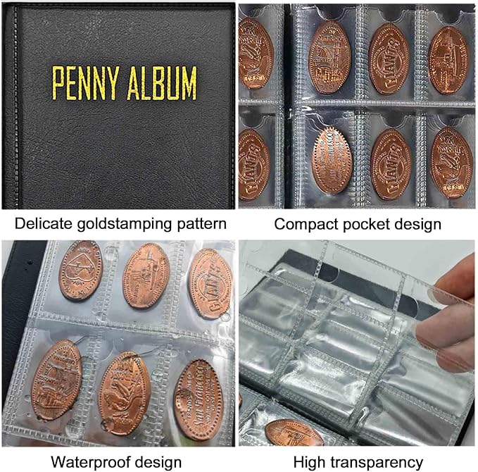 108 Pockets Pressed Penny Collecting Album Book, Portable Smashed Pressed Penny Album Book Holder for Collectors, Suitable for Work or Travel