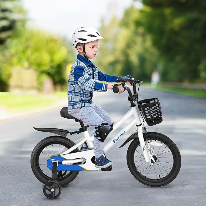 COSTWAY Kids Bike, 12 14 16 18 Inch Toddler Bike for Boys & Girls Aged 3-8 Years Old, Kids Bicycle w/Removable Training Wheels, Handbrake & Coaster Brake, Basket, Bell