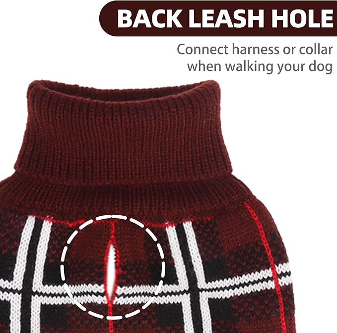 PUPTECK Dog Christmas Sweaters for Large Medium Small Dogs - Fall Classic Plaid Style Puppy Holiday Winter Coat Clothes Warm, Deep Red, XL